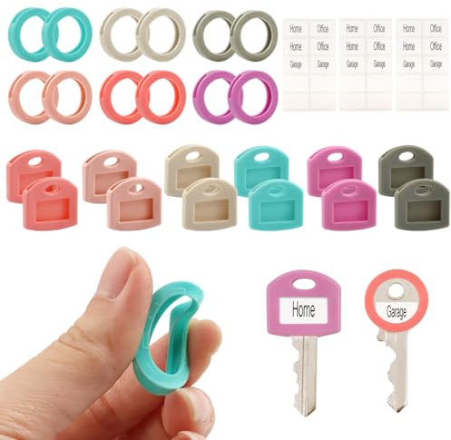 24Pcs Key Covers Caps,2.5cm Soft Silicone Stretchy Keys Covers for House-Key,Head Protectors for for Standard Keys,Not for Odd-Shaped Keys,Key-Identifier Coding Rings