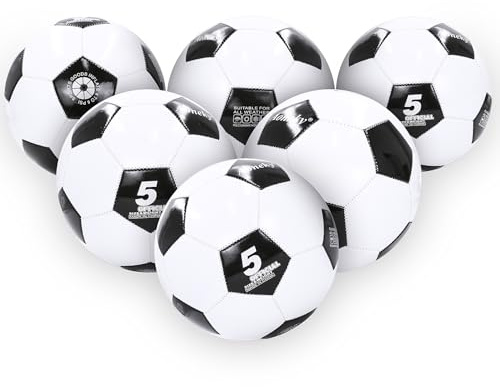 Aoneky Adult Size 5 Traditional Soccer Ball - Ships Deflated, Pump Includedp (6-Pack Deflated Ball with Pump - Black and White)