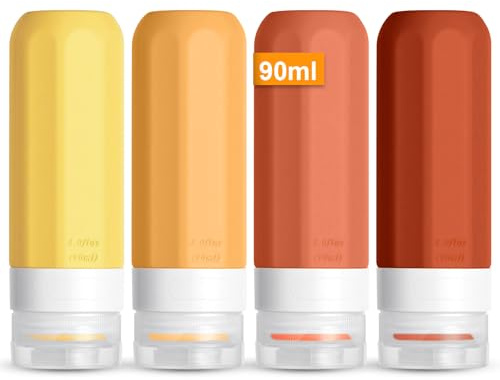OSDUE Silicone Travel Bottle, 4 Pack 90ml Squeezy Travel Bottles Leak Proof Refillable Squeezable Containers Pots for Lotion Liquid Shampoos Soap and Toiletries