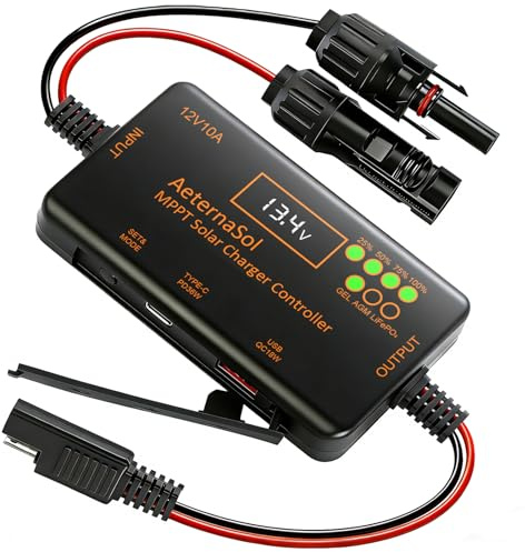 PWM Solar Laderegler 20A mit USB-C 22W + USB 18W Schnellladung, Solarladeregler 12V mit LCD Display, Laderegler Solar 12V für LiFePO4, AGM & GEL Batterien, 30V VOC, Wohnmobil, Camping, Boot