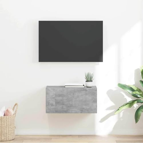GeenYuu TV-Wandschrank Beton-Optik, 60x31x29,5cm, Holzwerkstoff, mit 90°-Pendeltür, modernes Design, wandmontiertes Regal für Wohnzimmer, Mediengeräte
