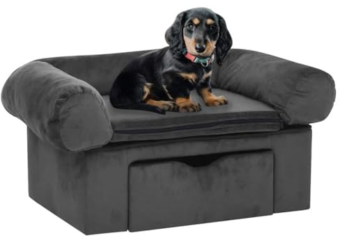 KHNLGFR Hundesofa mit Stauraum und Schublade Dunkelgrau 75x50x38 cm, dick gepolstertes Plüsch Haustiersofa für Hunde und Katzen, waschbarer Kissenbezug, Stabiler Korpus für gemütliches