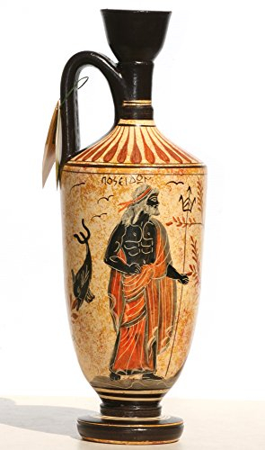 geekartshop Griechische Keramikvase, Göttin Athene, Gott, Poseidon, 26 cm, Echte Keramik, Handbemalt, Mehrfarbig, Göttlich, Oblong, Vase, Wohnzimmer