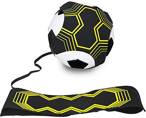Hands Free Football Kick Trainer - Solo Practice Aid With Belt & Elastic Rope - Perfect for Skills Improvement - Fits Balls Size #3-5