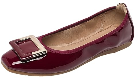 ANUFER Damen Weich Ballerinas Quadratische Zehenpartie Slip-On Wanderschuhe Burgund DX2830 EU40
