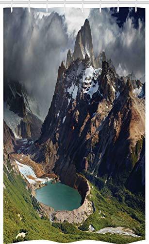 ABAKUHAUS Landschaft Schmaler Duschvorhang, Berg Park in Argentinien, Badezimmer Deko Set aus Stoff mit Haken, 120 x 180 cm, Braun Grün