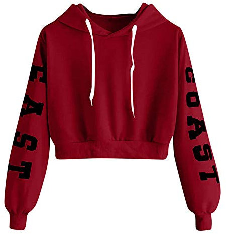 YEBIRAL Damen Hoodie Mädchen Kapuzenpulli Briefdruck Bauchfrei Pullover Oberteile Kurz Sport Crop Tops Sweater Sweatshirt Sweatjacke (Rot, XL)