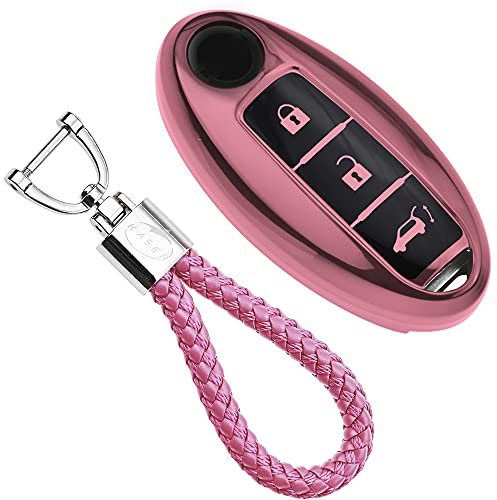 KASER Coque Clé en Silicone Compatible pour Nissan Qashqai Juke X-Trail Micra Murano Cover Housse Porte-clé TPU Protection Télécommande Keyless (Rose)