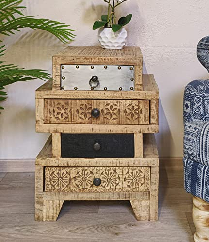 DARO DEKO Mango-Holz Möbel Kommode abstrakt 4 Schubladen