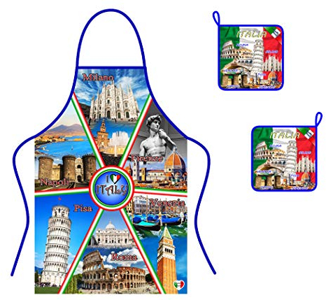 Generico Ensemble tablier + 2 maniques tissu coton Love Italy produits italiens