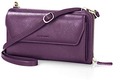 nuoku RFID-Geldbörse für Damen, mit Handschlaufe, Crossbody-Clutch mit Reißverschluss, 2 Riemen