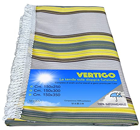 TENDA SOLE VERTIGO da esterno GIARDINO balcone RIGHINO GIALLO e MARRONE impermeabile e idrorepellente - Cm. 150 x 250