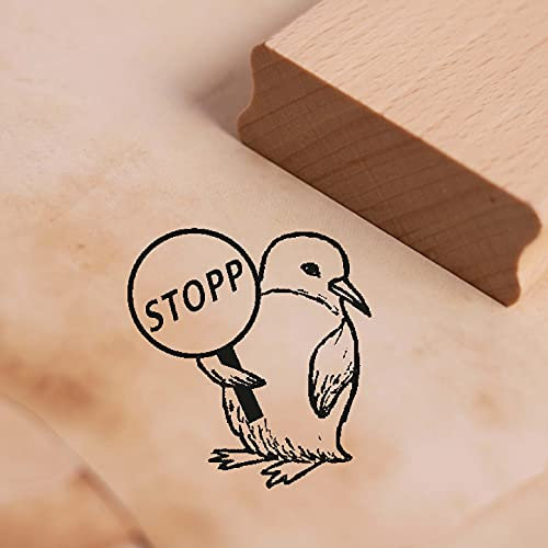Pinguin Motivstempel Stempel mit Spruch - Stopp - Abdruck 28x28mm | Dekolando