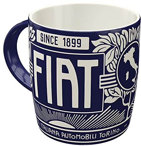 Nostalgic-Art Retro Kaffeebecher, 330 ml, Fiat – Since 1899 Logo Blue – Geschenk-Idee für Fiat-Zubehör Fans, Original Lizenzprodukt (OLP), Keramik-Tasse für Kaffee, Vintage Design