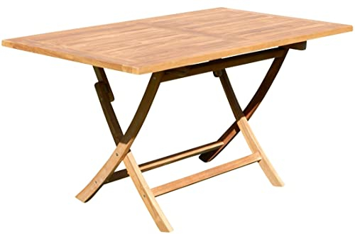 ALEOS. XXL echt Teak Klapptisch Holztisch Gartentisch Garten Tisch 140x80 cm JAV-Aves Holz Teakholz