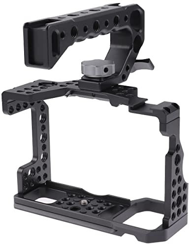 Hersmay Gabbia A7III A9 con manico superiore, gabbia per fotocamera in alluminio per fotocamera Sony A7III/A7RIII/A9/A7II, stabilizzatore per impianto di perforazione per riprese video