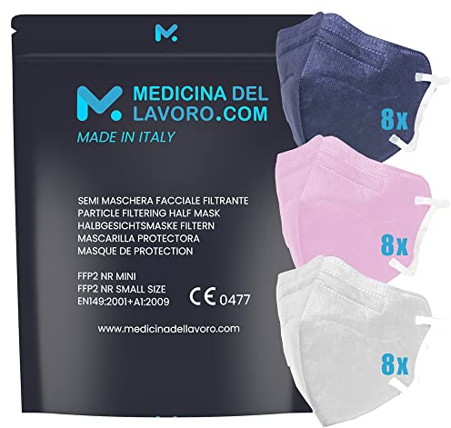 24 Masque FFP2/KN95 Coloré Petite Taille Certifiés CE, Masques Respiratoire 4 Couches de Protection contre la Poussière, Masque Respirant à Forte Filtration BFE≥95 | 24 Pieces | Made in Italy
