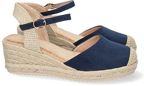 shoes&blues.es 63036-Sandalia de Cuna para Mujer, Forrado de Yute, Pala Cerrada, y Cierre de Hebilla, Primavera Verano 2022. Talla 38 Marino