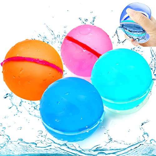 Wasserbomben Selbstschließend, 4 Stück Wiederverwendbare Wasserballons Bomben, Wasserbomben Set Splash Bälle, Einfaches und schnelles Befüllen, Geeignet für Kinder, Erwachsene, Strand, Poolparty