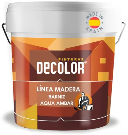 PINTURAS DECOLOR - Barniz Aqua Ambar Interior/Exterior Mate. Al Agua. (Nogal, 4 litros). Variedad de colores