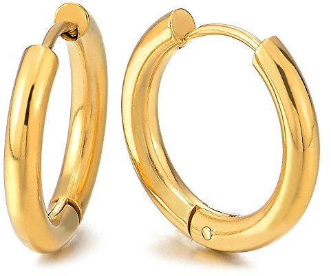2 Colore Oro Pianura Cerchio Orecchini a Cerchio, Huggie Orecchini da Uomo Donna, Acciaio Inossidabile