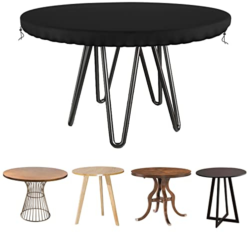 Tischplattenhülle Abdeckhaube Schutzhülle , Rund Gartentisch Abdeckung Schwarz, 420D Oxford Wasserdichtes Abdeckplane Gartenmöbel Für Möbelsets (124*10CM)