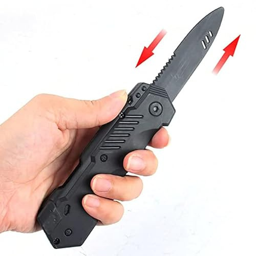 Sujosa 4pcs Retractable Fake Knife Slim Toy Weapon Plastic Prop Dagger Trick Blade for Halloween Fools Day Party Cosplay Joke Gadget Prank Gag Black