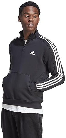 Adidas Felpa da Uomo Essentials in Pile con 3 Strisce e Cerniera a 1/4, Nero, L