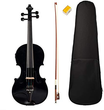 4/4 Violino Full Size Violino Suono e Violino Elettrico Corpo in Legno Massello Accessori in Ebano Violino Elettrico Nero di qualità