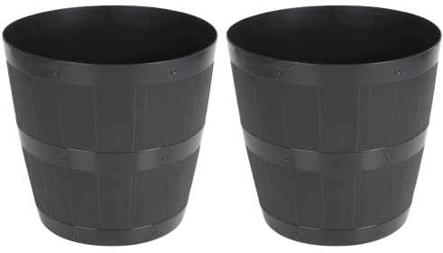 URBNLIVING Lot de 2 pots de fleurs ronds en plastique aspect bois 4 l