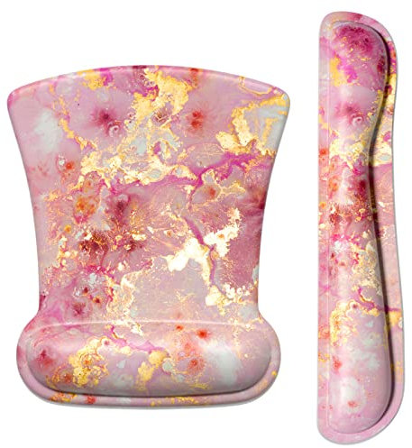 ITNRSIIET Ergonomic Mouse Pad Wrist Support Keyboard Wrist Rest Pad Non-Slip Memory Foam Gaming Office, Pink Gold Abstract