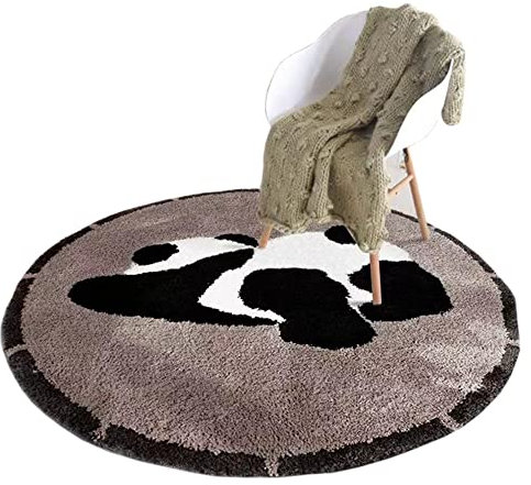 YATOLA Rund Kinderteppich Panda Bär Teppich Kinderzimmer Babyteppich Schlafzimmer Wohnzimmer Küche Bodenmatte Fußmatten Gymnastikmatte Wurf Kinderspiel Krabbel Matte Spielmatte(Grau2 60x60CM)