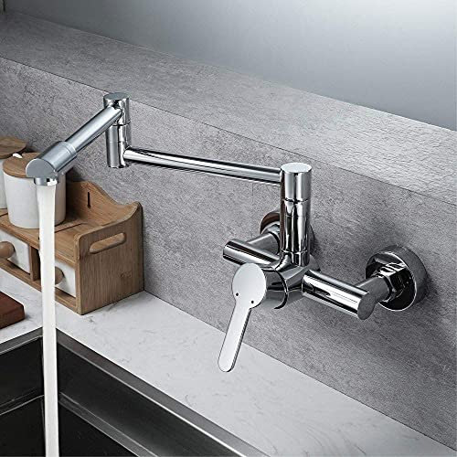 Grifos, grifos de pared, grifo de cocina montado en la pared frío y caliente de cobre con grifo plegable giratorio, extensión de grifo de cocina plegable Grifo de cocina de agua fr