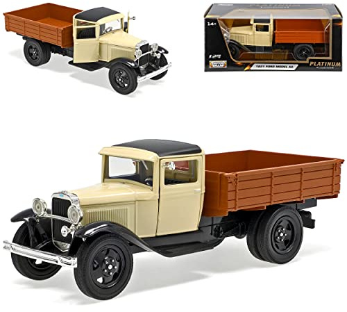 Motormax Ford Model AA LKW Transporter Pritsche Beige Creme 1928-1931 1/24 Modell Auto mit individiuellem Wunschkennzeichen