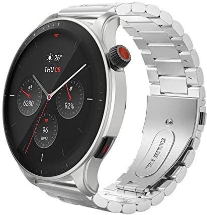 MoKo Bracelet en Métal Compatible avec Amazfit Bip 5/Balance/GTR 4/GTR 3 Pro/GTR 3/GTR 2/GTR 2e/GTR 47mm/Stratos 3/Stratos 2, 22mm Bracelet de Montre de Remplacement en Acier Inoxydable, Argent
