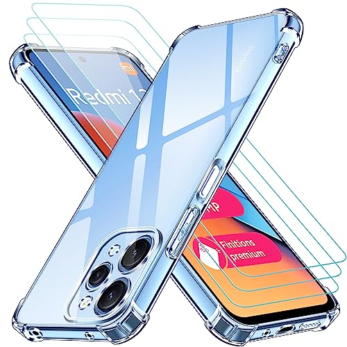 ivoler Klar Hülle für Xiaomi Redmi 12 4G (Nicht für Redmi 12 5G), 1 Handyhülle mit 3 Stück Panzer Schutz Glas, Transparent Stoßfest Schutzhülle Dünne Weiche TPU Silikon Durchsichtige Kratzfest Case