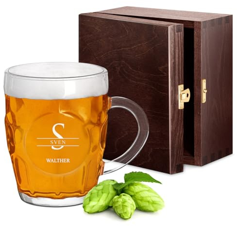 Maverton Engraved Bubble Glass Mug for Gentleman, Letter | Personalised Glassware for Birthday, Large Capacity 500 ml, Glass Beer Mug for man, Customised Barware for Beer Lover
