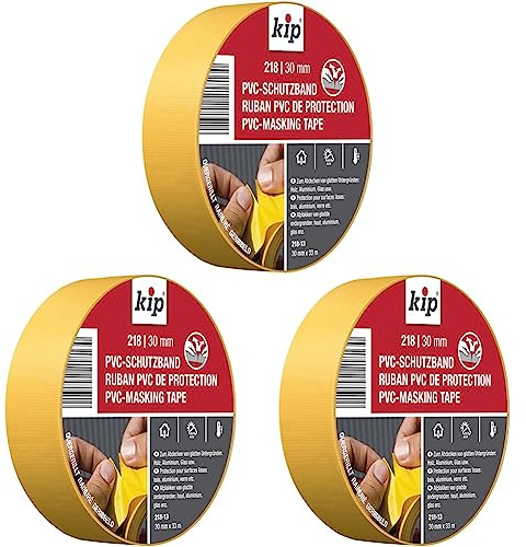kip PVC-Schutzband Profi Abklebeband für Maler und Lackierarbeiten, 30 mm x 33 m, Gelb (Packung mit 3)