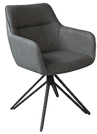 SAM Drehstuhl Pitt, 180 Grad drehbar, Kunstlederbezug Anthrazit, Esszimmerstuhl/Armlehnstuhl mit Metallgestell schwarz