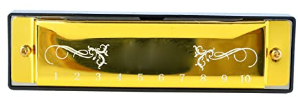 Mundharmonika, 20-stimmige Mundharmonika, Standard-Mundharmonika, Harte 10-Loch-Mundharmonika, 20-stimmige Langlebige 10-Loch-Mundharmonika für Anfänger (GOLD