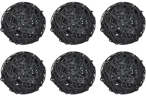 sourcing map 6 Pcs Wicker Rattan Balls 3.2 Inch Rattan Decorative Balls Vase Fillers for Wedding Party Centerpiece Bowls Home Decoration Black