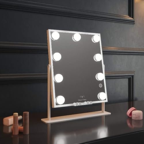 Hollywood Mirror Renée Bluetooth Vanity Mirror 30x25cm with Lights, Bluetooth Speaker, Touchscreen Control, LED dimmable bulbs, 3 Lighting Modes, 360° Rotation