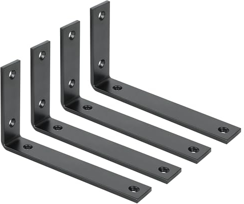 SAYAYO Black Shelf Brackets Heavy Duty Metal L Brackets for Shelves 5MM Thick Angle Bracket, Wooden Shelf Bracket & Supports Wall Hanging Corner Brace, 175mm*100mm, 4 Pack, EJZX23107B-4P