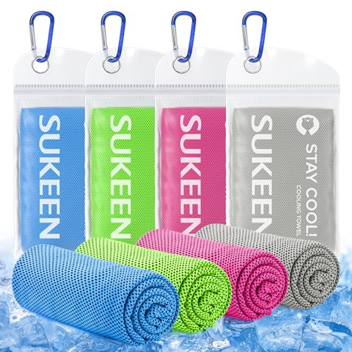 Sukeen Fitness Kühlhandtuch 4 Stück (101.6x30.5 cm) - Cool Towel, Eis-Handtuch für Gym, Golf, Yoga, Sport, Camping - Kühlendes Tuch für Hals
