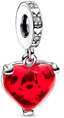 Doyafer 925 argento sterling ciondolo Charms cuore a forma di perle di vetro per le donne Bracciale Collana regalo