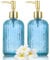 HIYAA Glass Soap, Versatile 14 Oz Dripless Pump Bottle, Refillable Liquid Hand Jar Dispenser for Bathroom, Countertop, Kitchen, Laundry Room (Blue, 2 Pack)