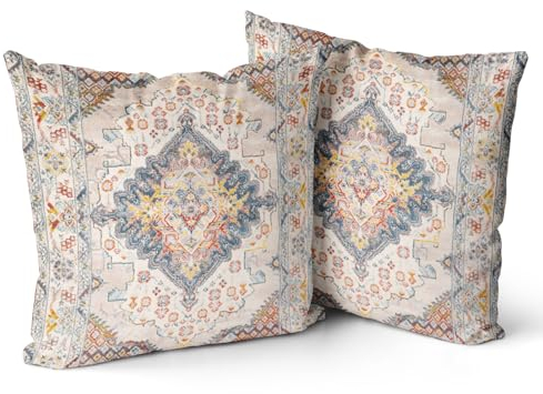 Snylcce Boho Floral Wurf Kissenbezug 45x45 cm Set von 2 Böhmische Vintage Blumen Kissenbezüge Samt Doppelseitiger Druck Dekorative Kissenbezüge für Wohnzimmer Schlafzimmer Sofa Home Decor (Latte)