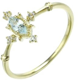 Skcess 18 Karat Gelbgold Damenringe Hellblau Aquamarin Maqurise, Damenringe Maqurise-Förmiger Aquamarin mit Weißem Topas Topas Ring Damen Größe 47 (15.0)