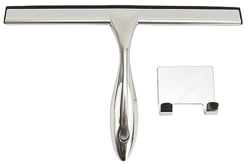 Badland Glaswischer Exklusive Fensterabzieher Duschabzieher Edelstahl Abzieher Dusche Premium Duschwischer mit Wandaufhänger für Duschtüren Badezimmer Auto Glas Reinigung und Küche Fenster Chrom