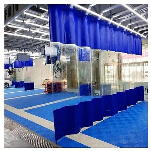 Outdoor-Vinylvorhang für Terrasse, durchsichtiger Flächenvorhang, industrielle Waschvorhänge, wasserdichter Türvorhang für Autowaschanlagen, robuste transparente Planen für Pergola, Veranda (Farbe: Bl